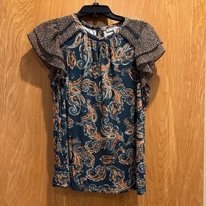 Daniel Rainn Navy and Orange Paisley Blouse